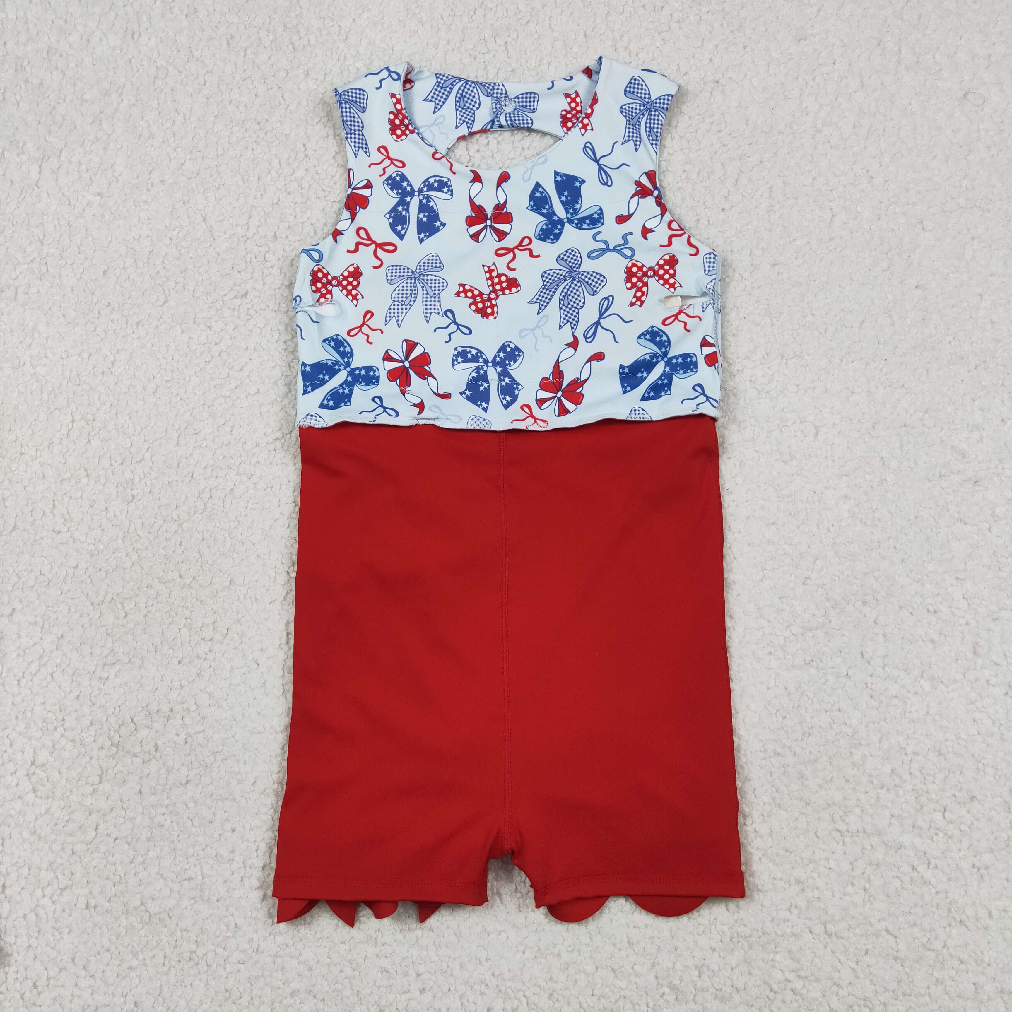 GSD3875   RTS 4th of july bows  print active girl yoga scallop dress