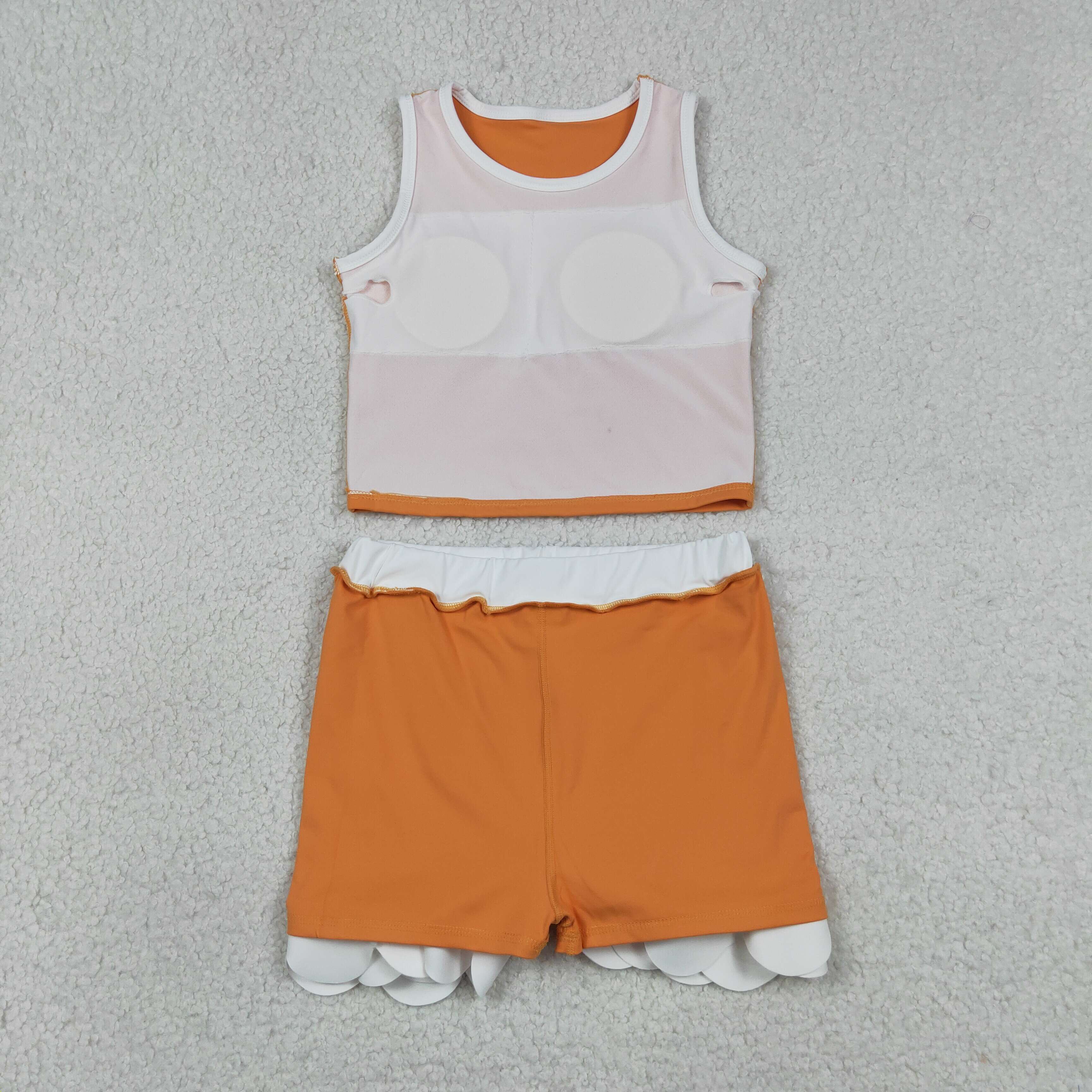 GSD4033  RTS Oraneg white trim print active girl yoga scallop skirt dress