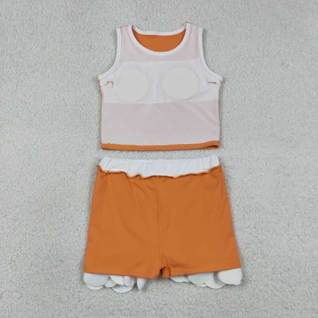 GSD4033  RTS Oraneg white trim print active girl yoga scallop skirt dress