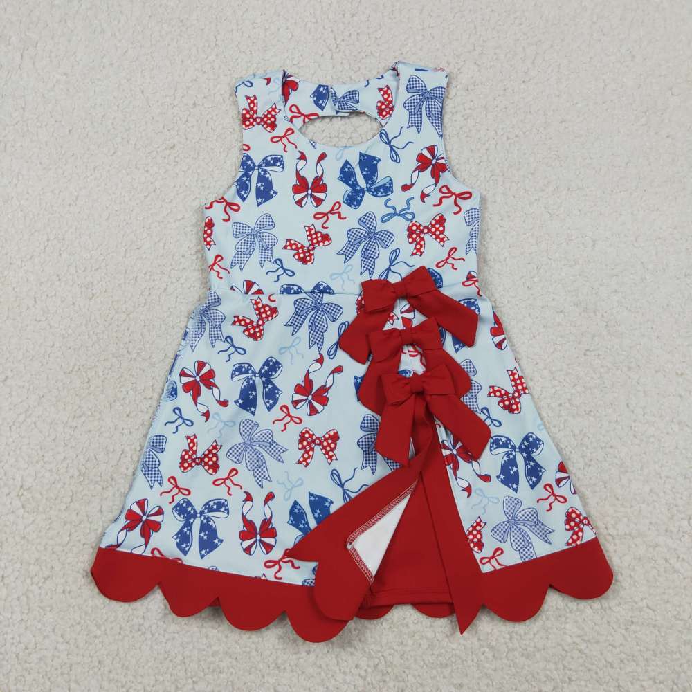 GSD3316   RTS green plaid bows  print active girl yoga scallop dress