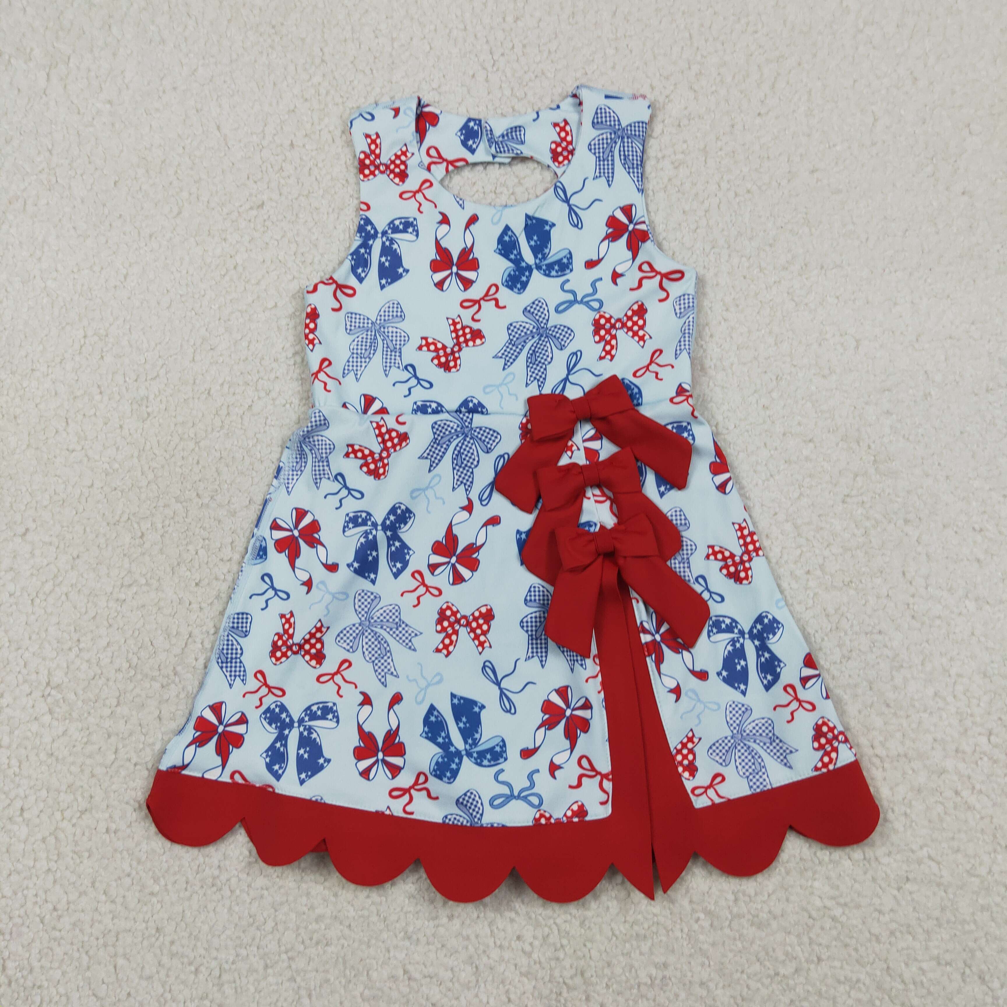 GSD3875   RTS 4th of july bows  print active girl yoga scallop dress