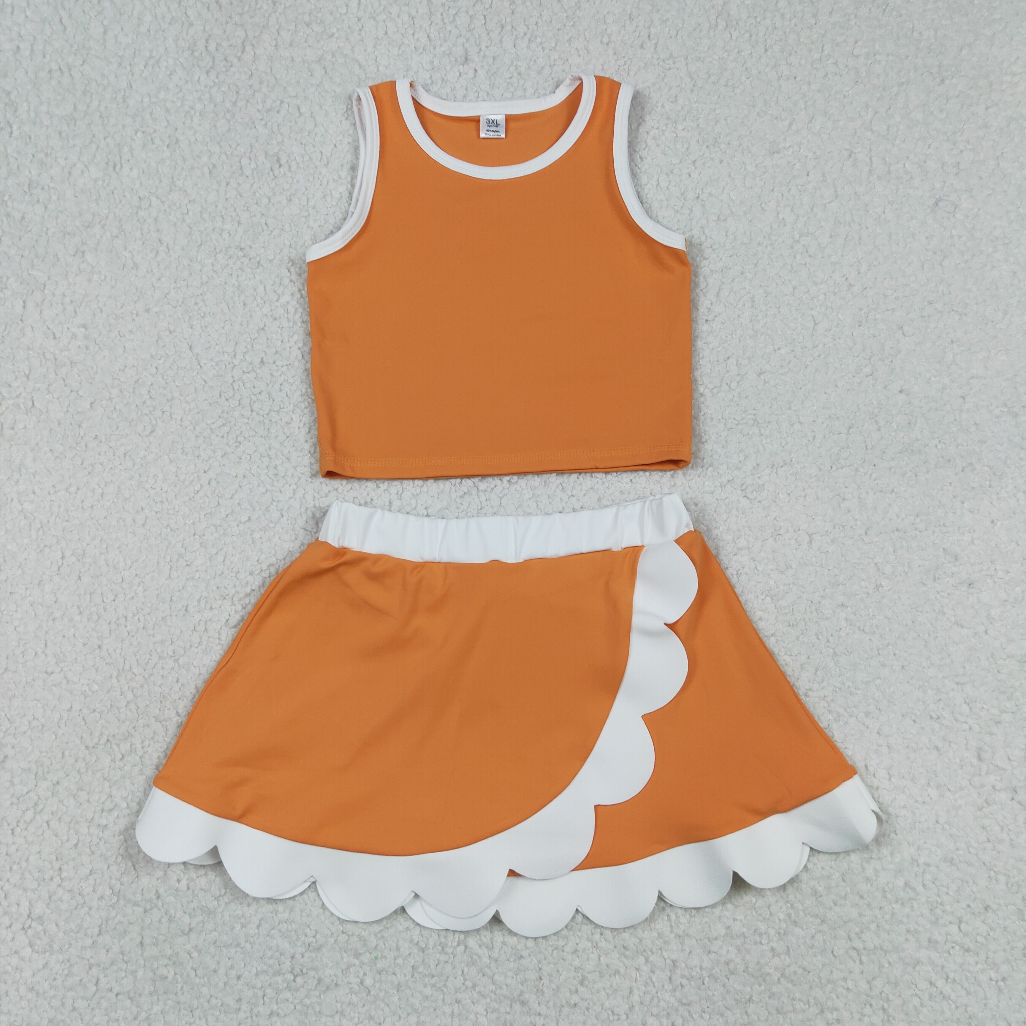 GSD4033  RTS Oraneg white trim print active girl yoga scallop skirt dress