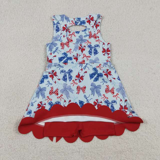 GSD3316   RTS green plaid bows  print active girl yoga scallop dress
