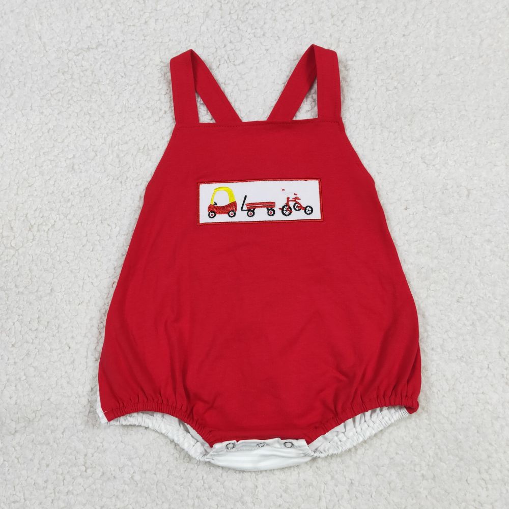 SR2849 Baby red Blue cars Embroidery sleeveless Rompers
