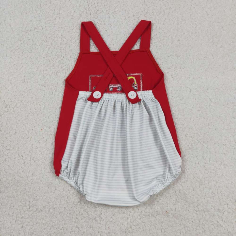SR2849 Baby red Blue cars Embroidery sleeveless Rompers