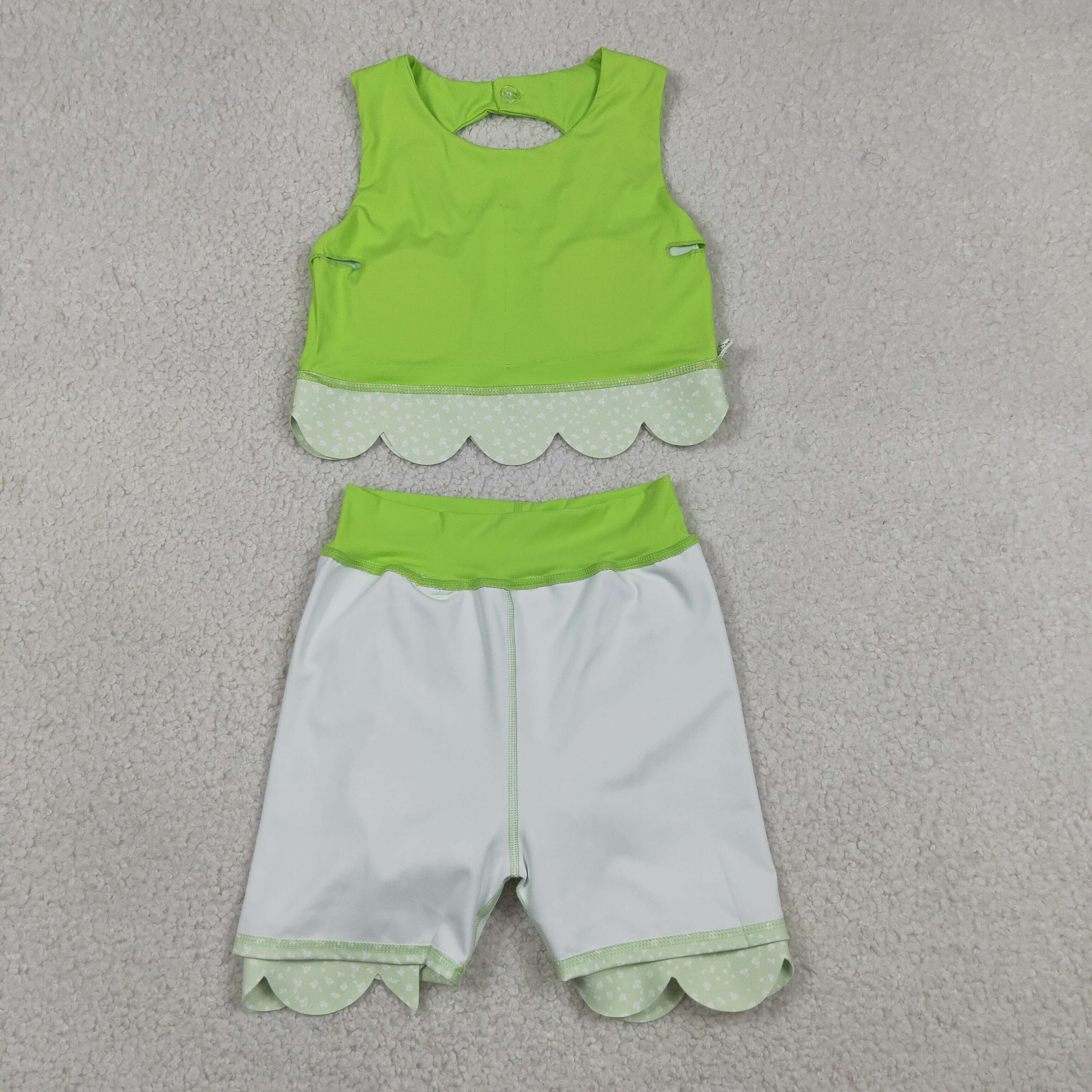 GSD3322  RTS grass Green solid plaid print active girl yoga scallop skirt dress