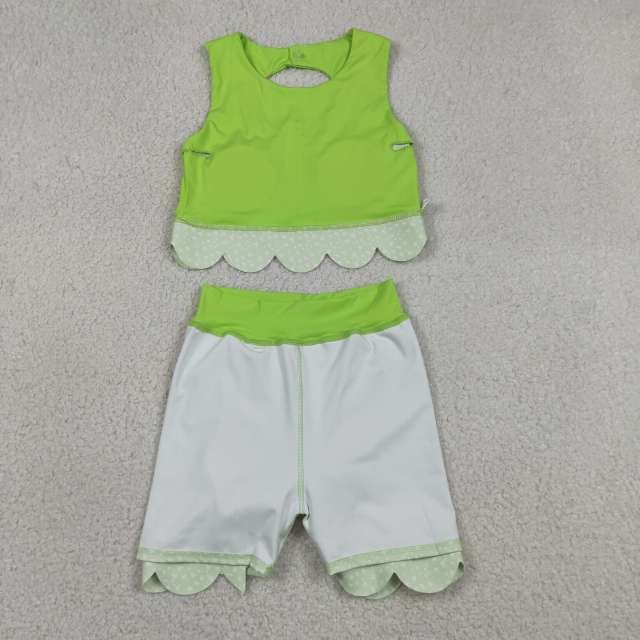 GSD3322  RTS grass Green solid plaid print active girl yoga scallop skirt dress