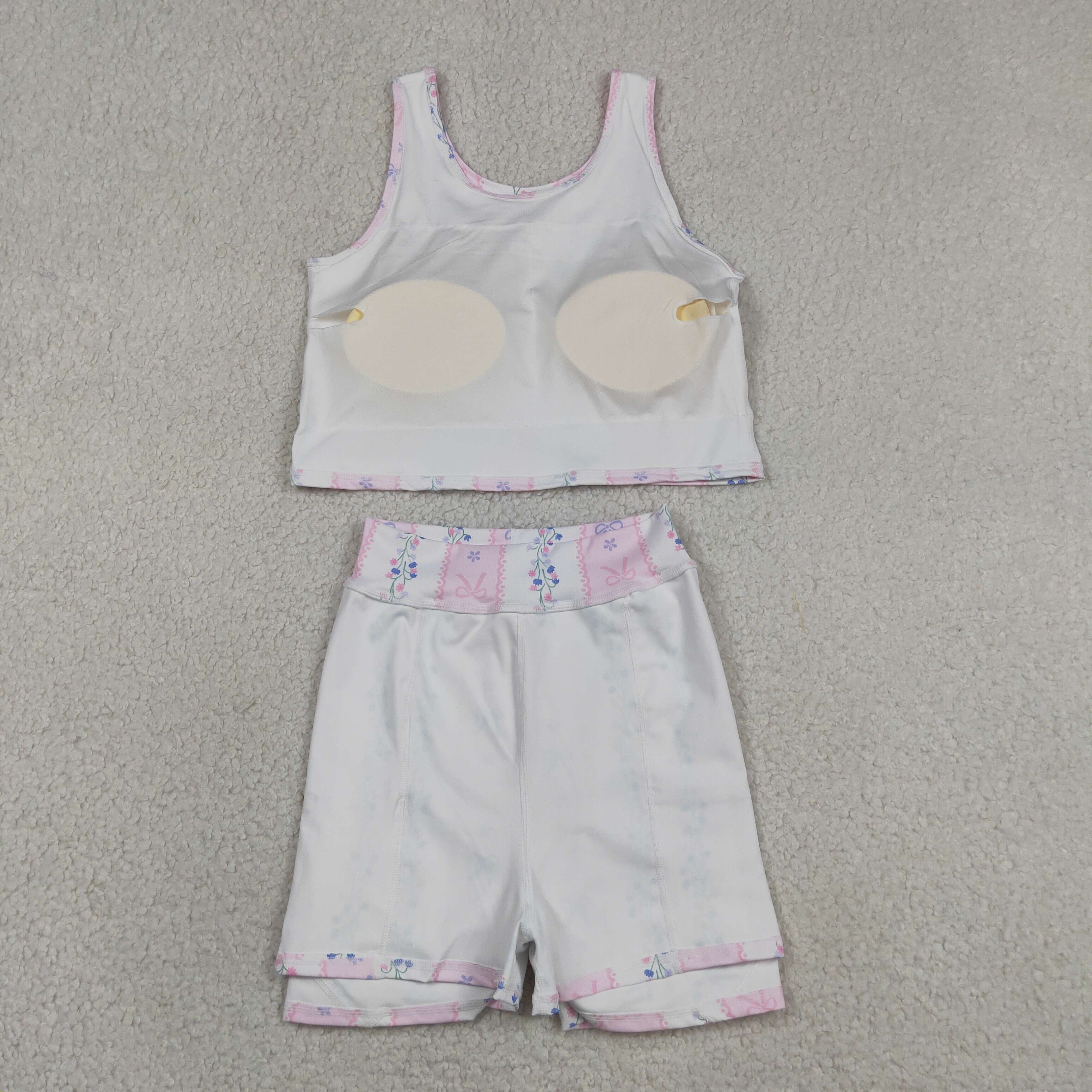GSD2216  RTS Pink purple bows flowers bows print active girl yoga skirt dress