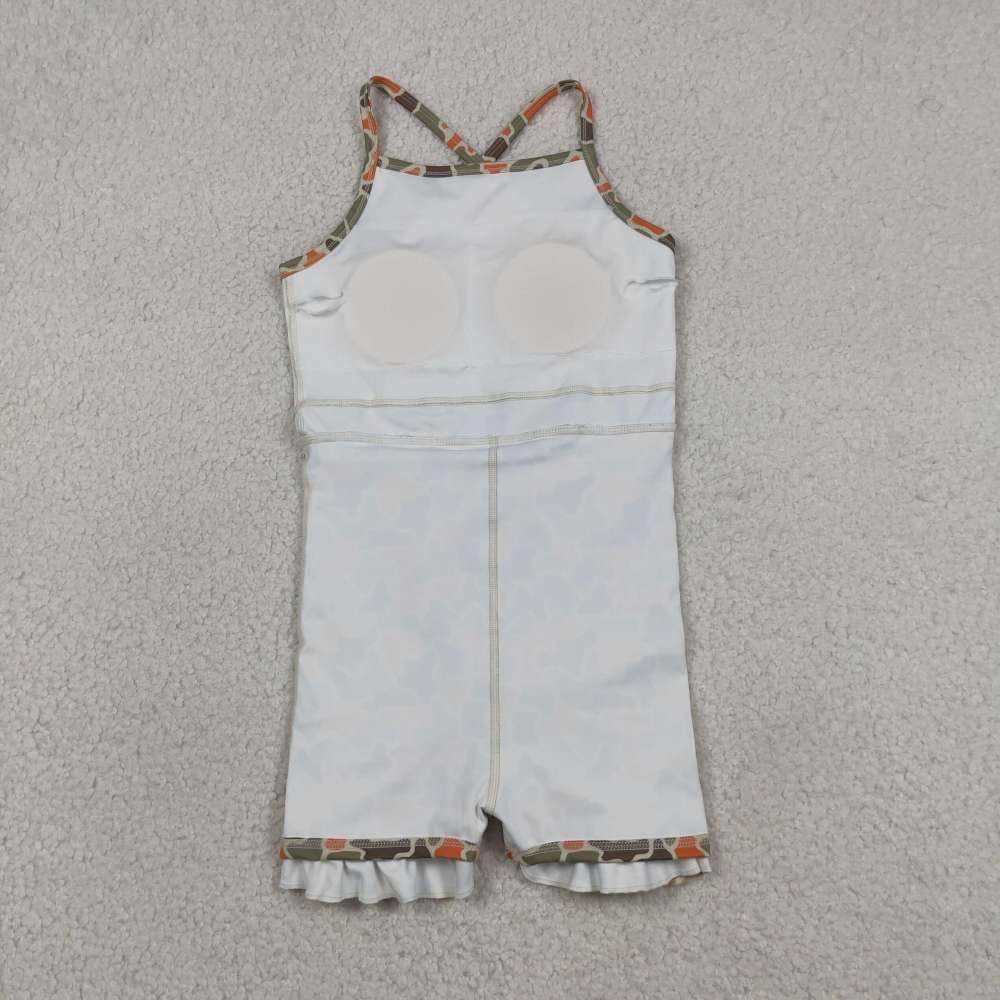 GSD3590  RTS TEAM T orange green camo girl  summer YOGA dress