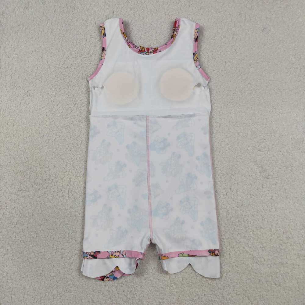 GSD2491   RTS Pink princess print girl  summer scallop YOGA dress