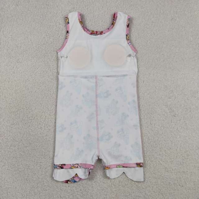 GSD2491   RTS Pink princess print girl  summer scallop YOGA dress