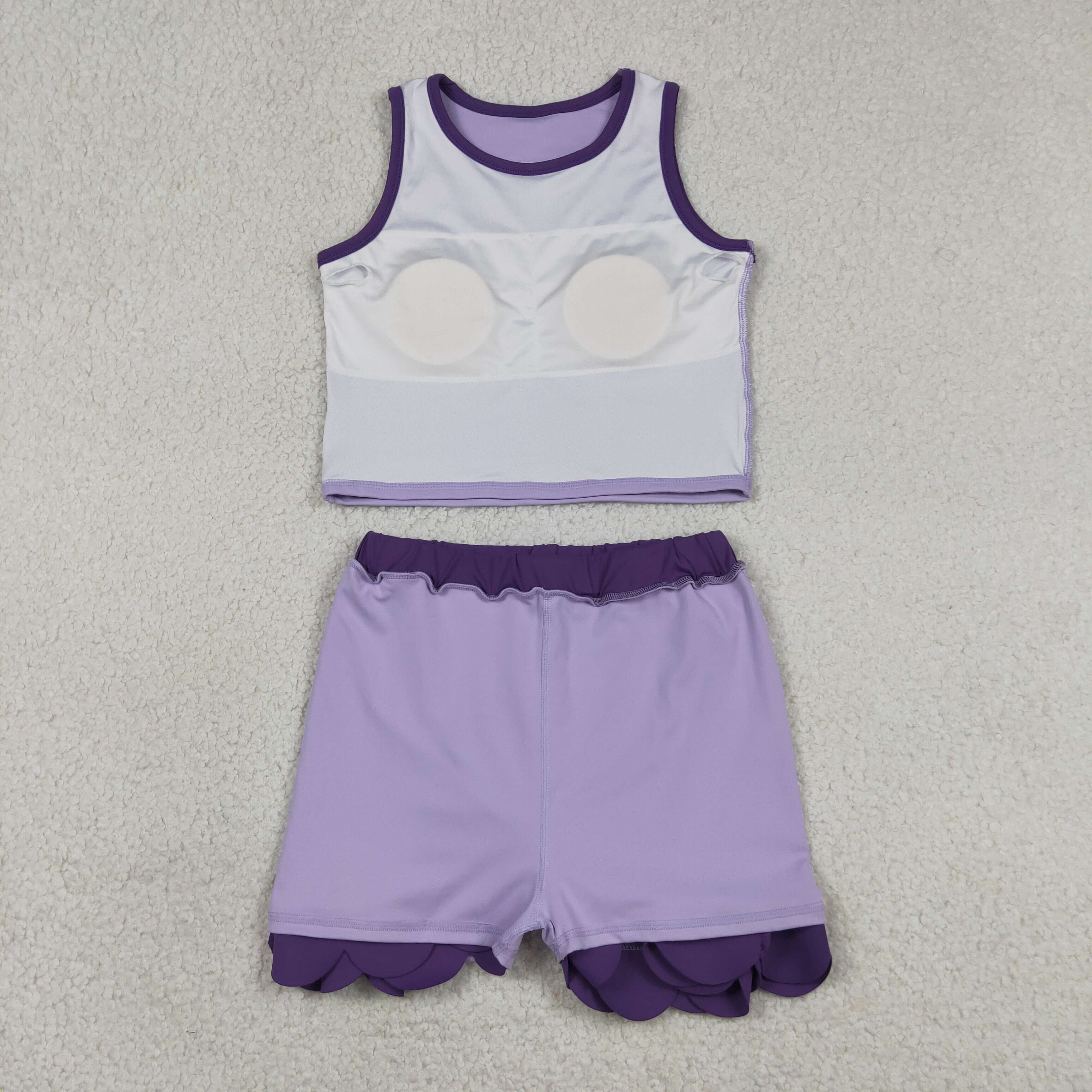 GSD4026  RTS Purple trim print active girl yoga scallop skirt dress