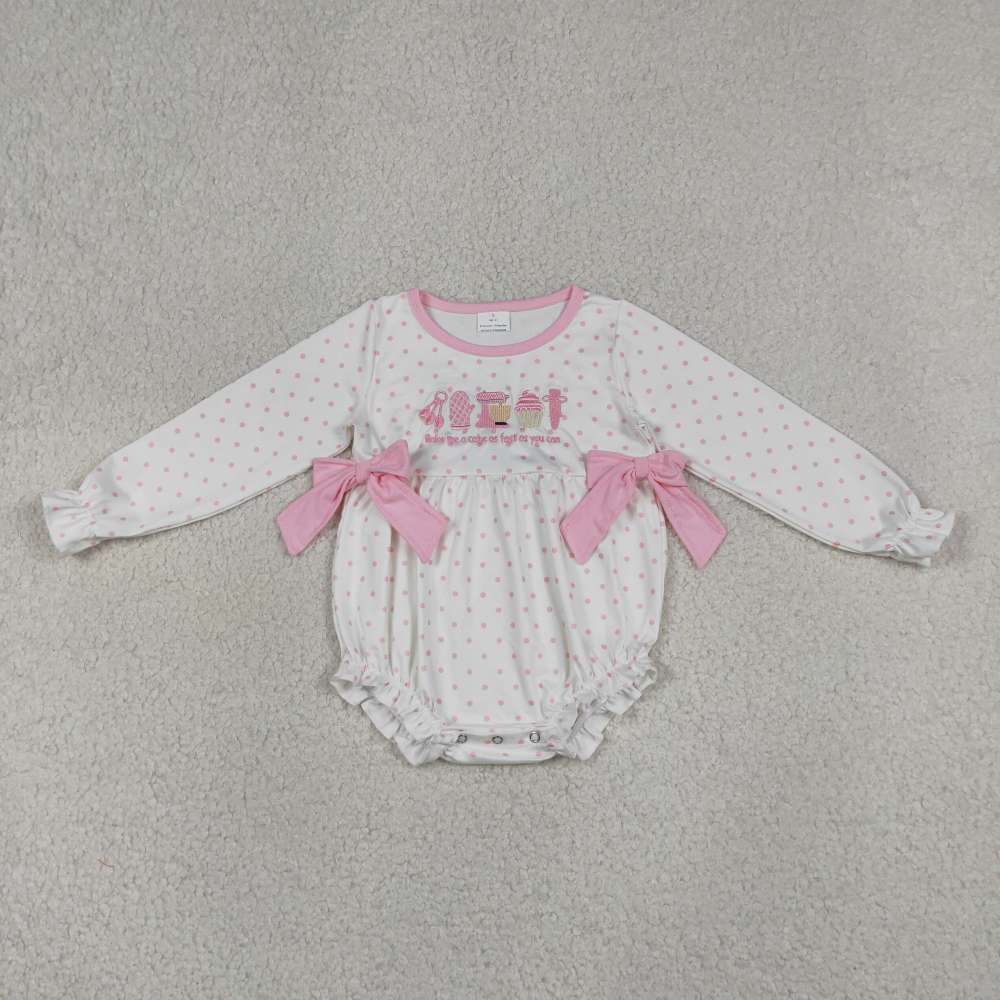 LR2947  Baby Pink polka cake Embroidery long sleeve Rompers
