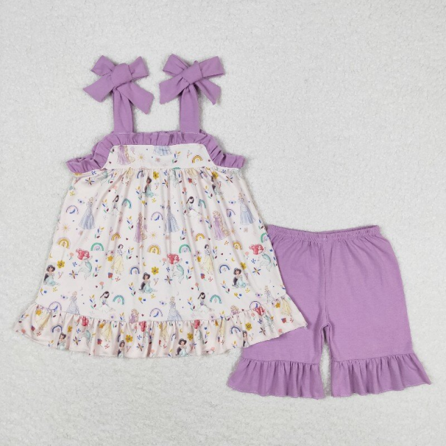 GSSO1044 purple  Princess flowers print sleeveless girl outfits