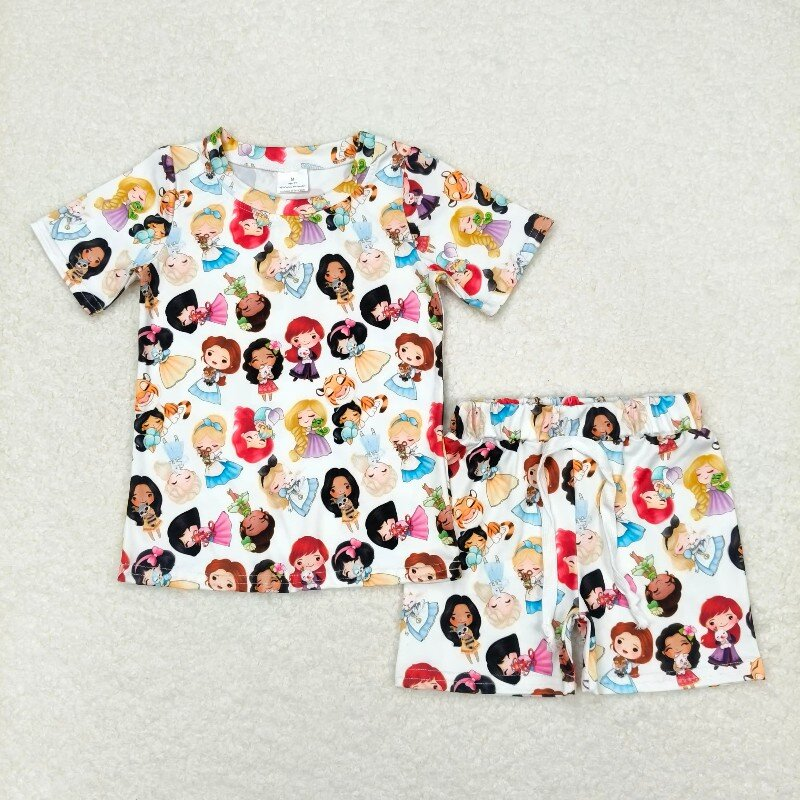 GSSO1099 Princess print short sleeve girl outfits