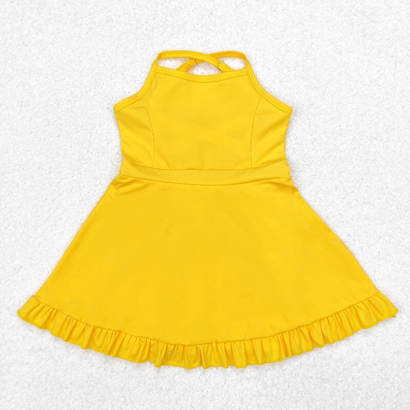 S0455  RTS yellow solid  girl  summer athletic yoga dress