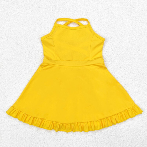 S0455  RTS yellow solid  girl  summer athletic yoga dress