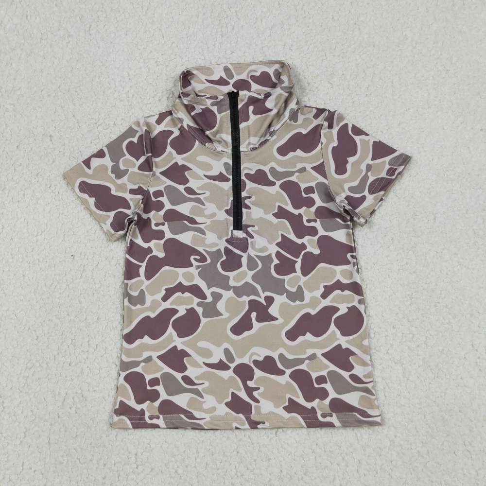 BT1727 RTS CAMO print short sleeve boy zipper t-shirt