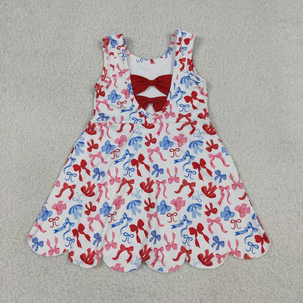 GSD3809   RTS red blue bows girl  summer YOGA dress