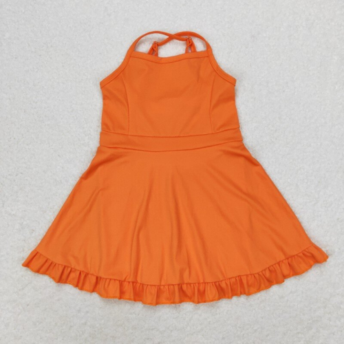 S0442 RTS Orange solid  girl  summer athletic yoga dress
