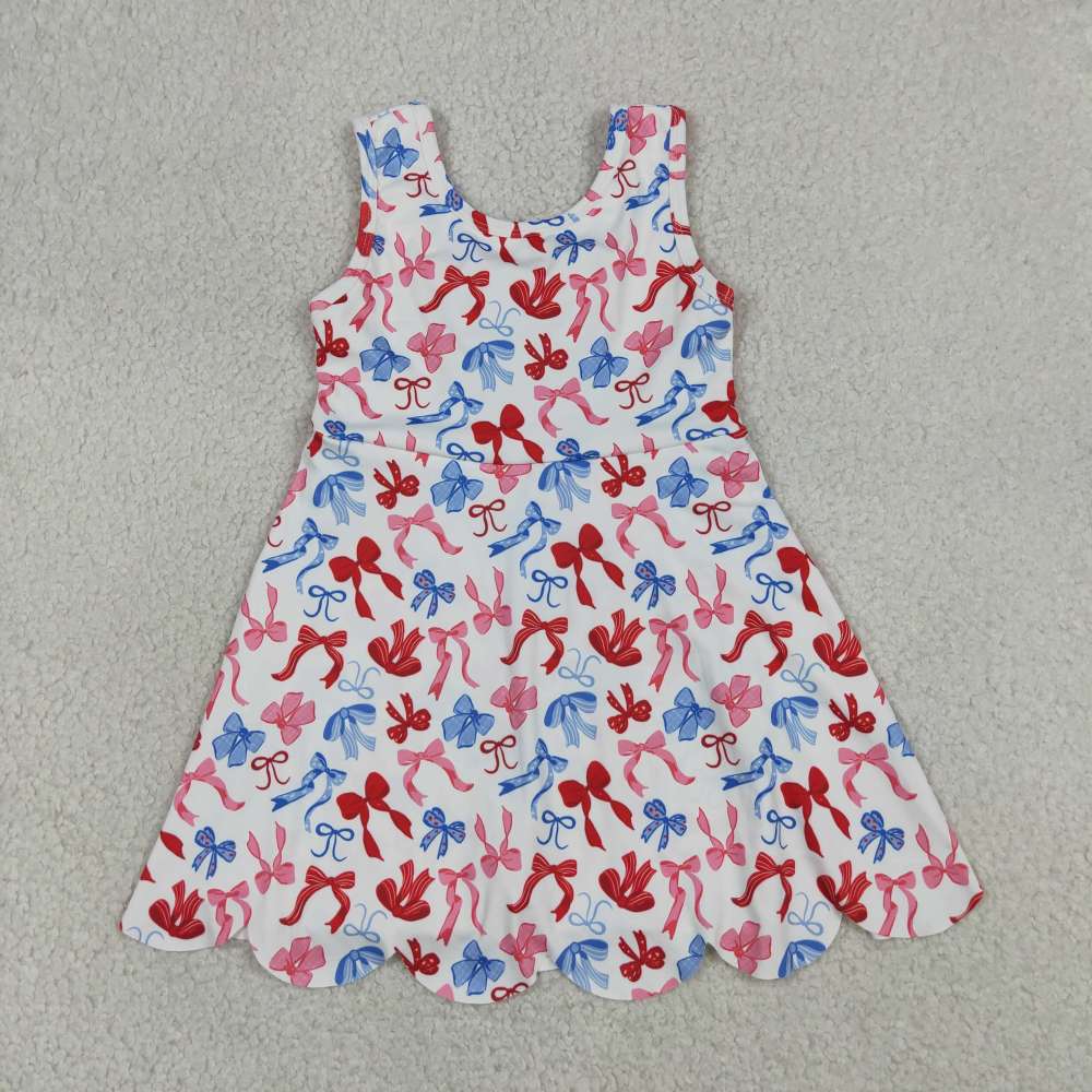 GSD3809   RTS red blue bows girl  summer YOGA dress