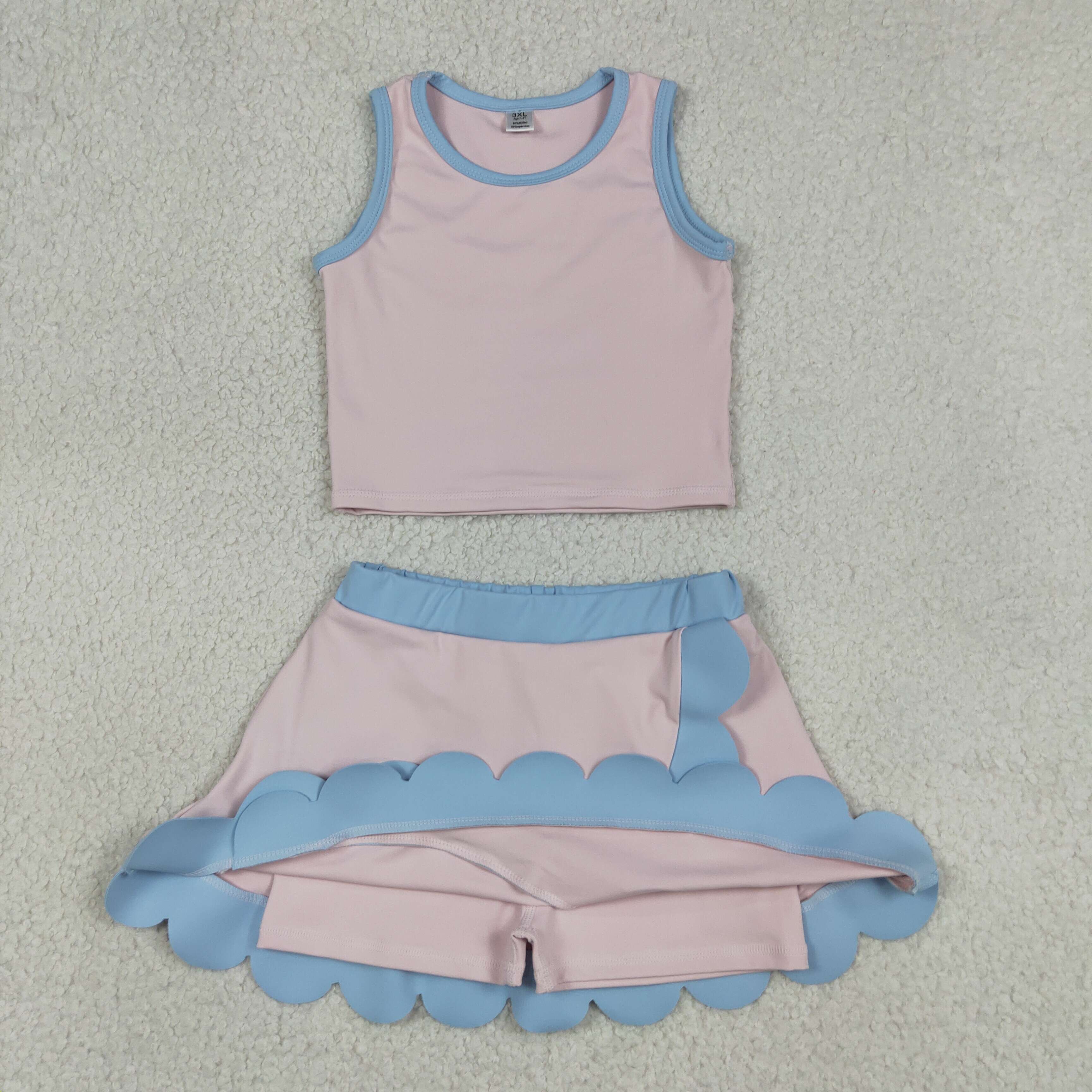 GSD4010  RTS Pink Blue print active girl yoga scallop skirt dress