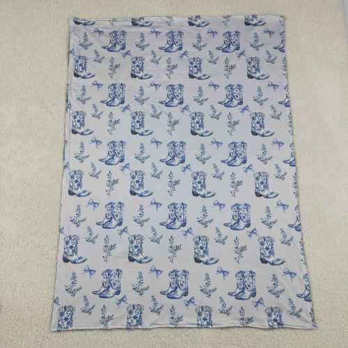 BL0229 Blue boots flowers  print baby blanket