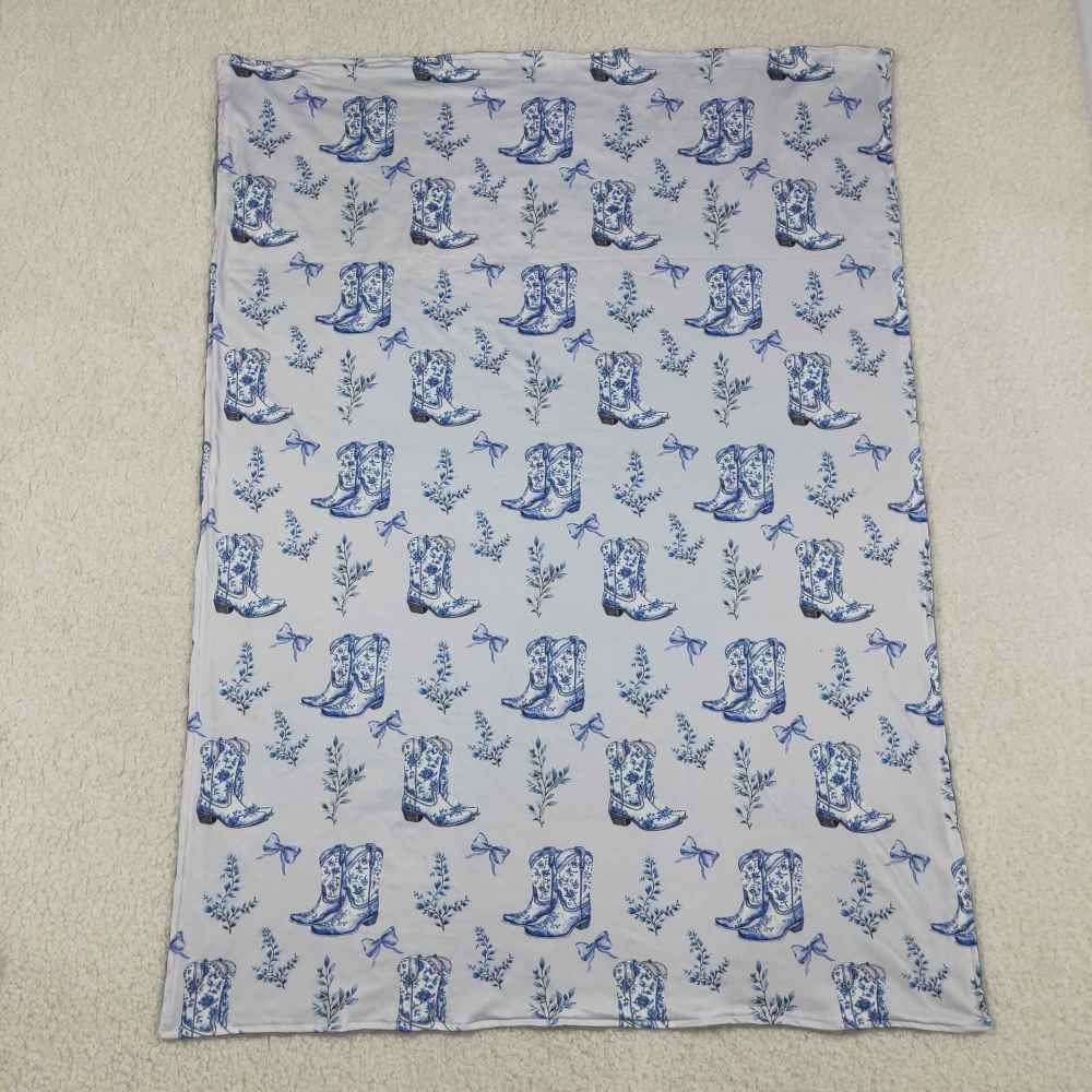 BL0229 Blue boots flowers  print baby blanket