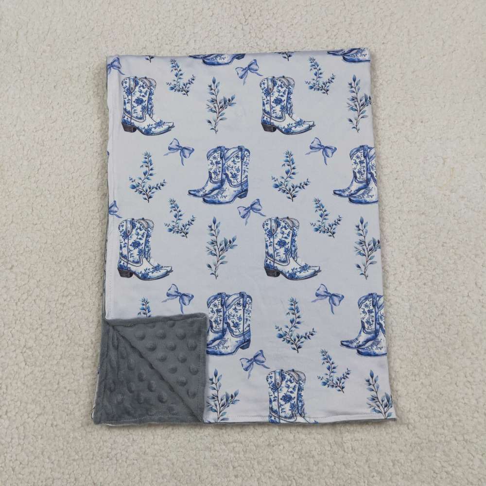 BL0229 Blue boots flowers  print baby blanket