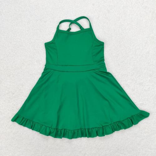 S0444 RTS GREEN  solid  girl  summer athletic yoga dress