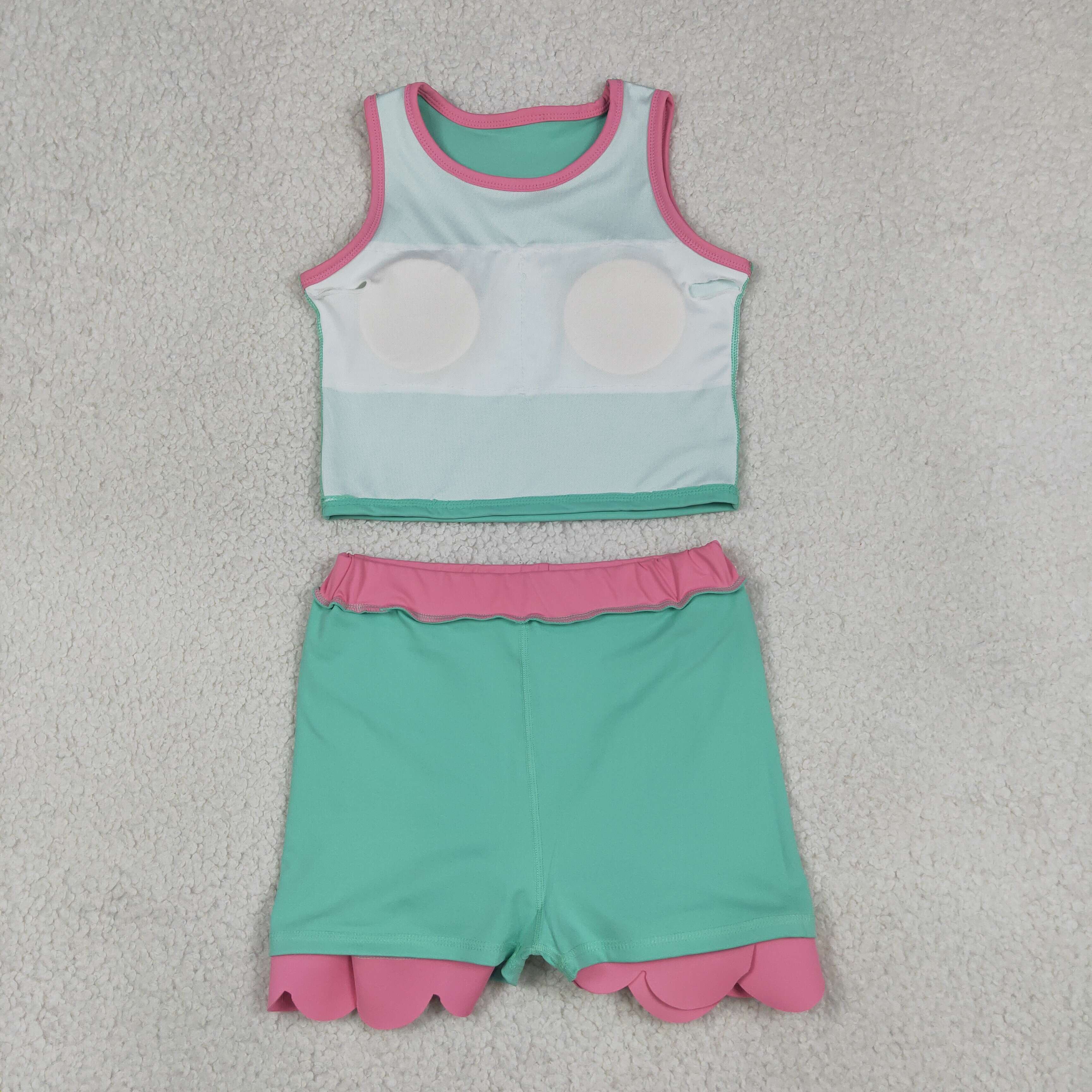 GSD4012 RTS Pink Cyan print active girl yoga scallop skirt dress