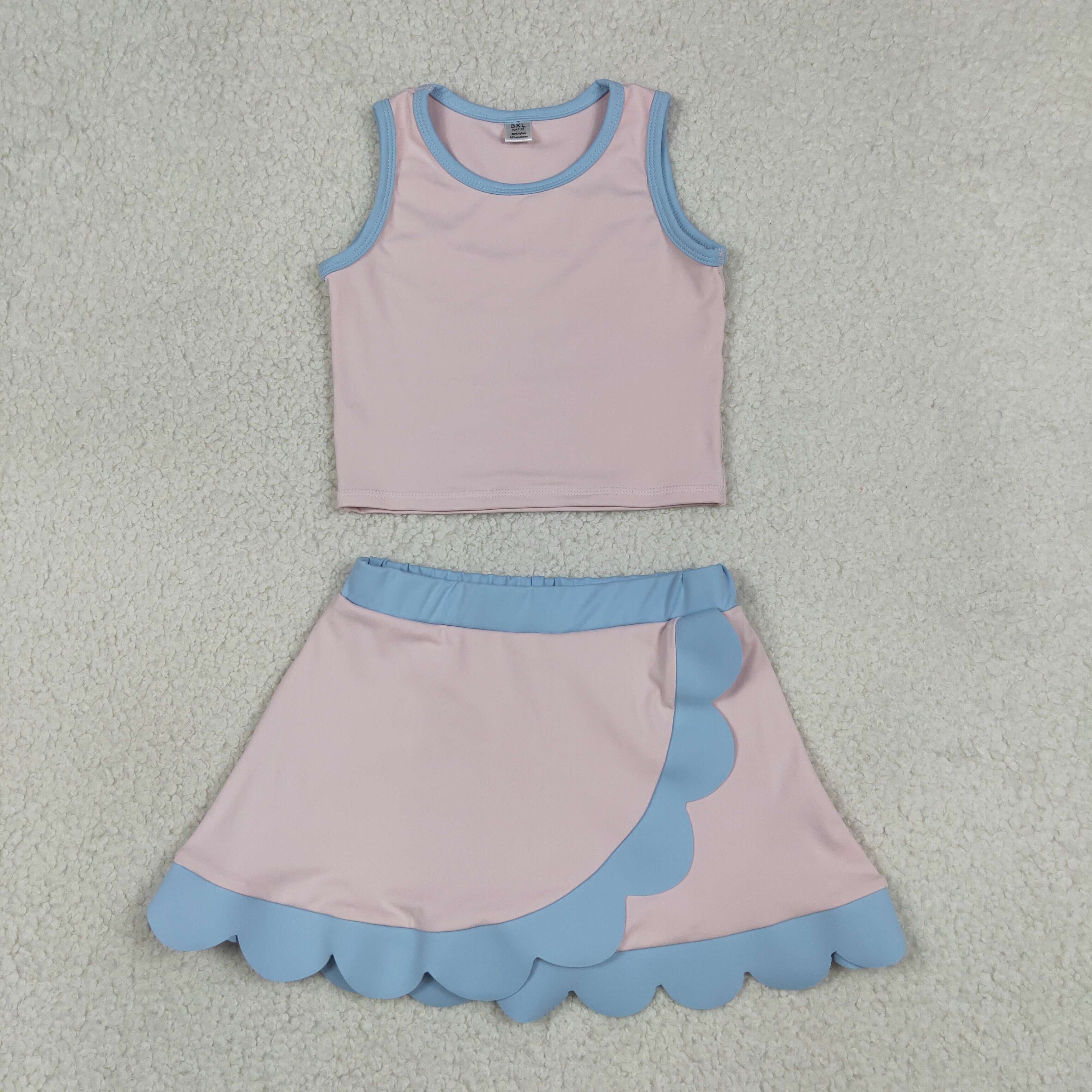 GSD4010  RTS Pink Blue print active girl yoga scallop skirt dress
