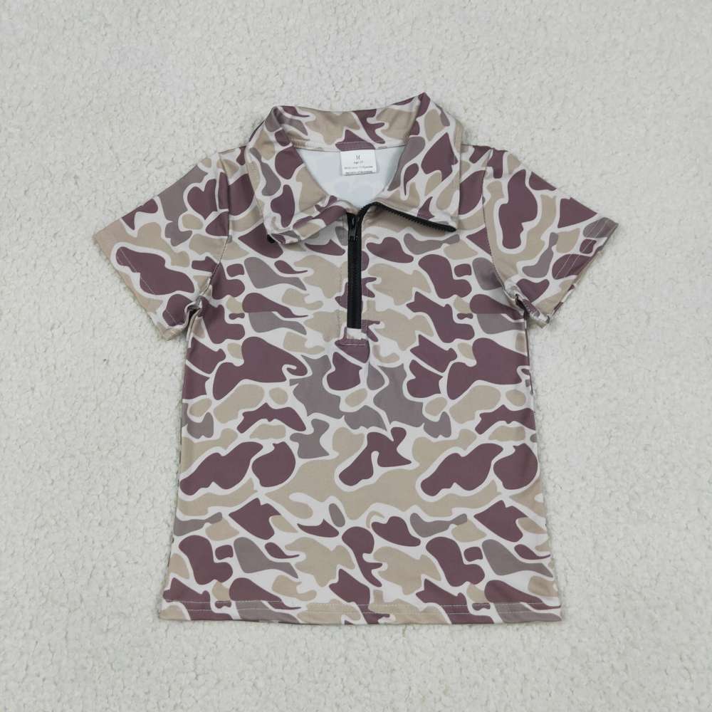 BT1727 RTS CAMO print short sleeve boy zipper t-shirt