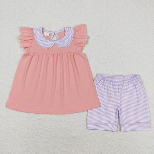 GSSO1066 Pink orange solid green stripe  print sleeveless girl summer outfits