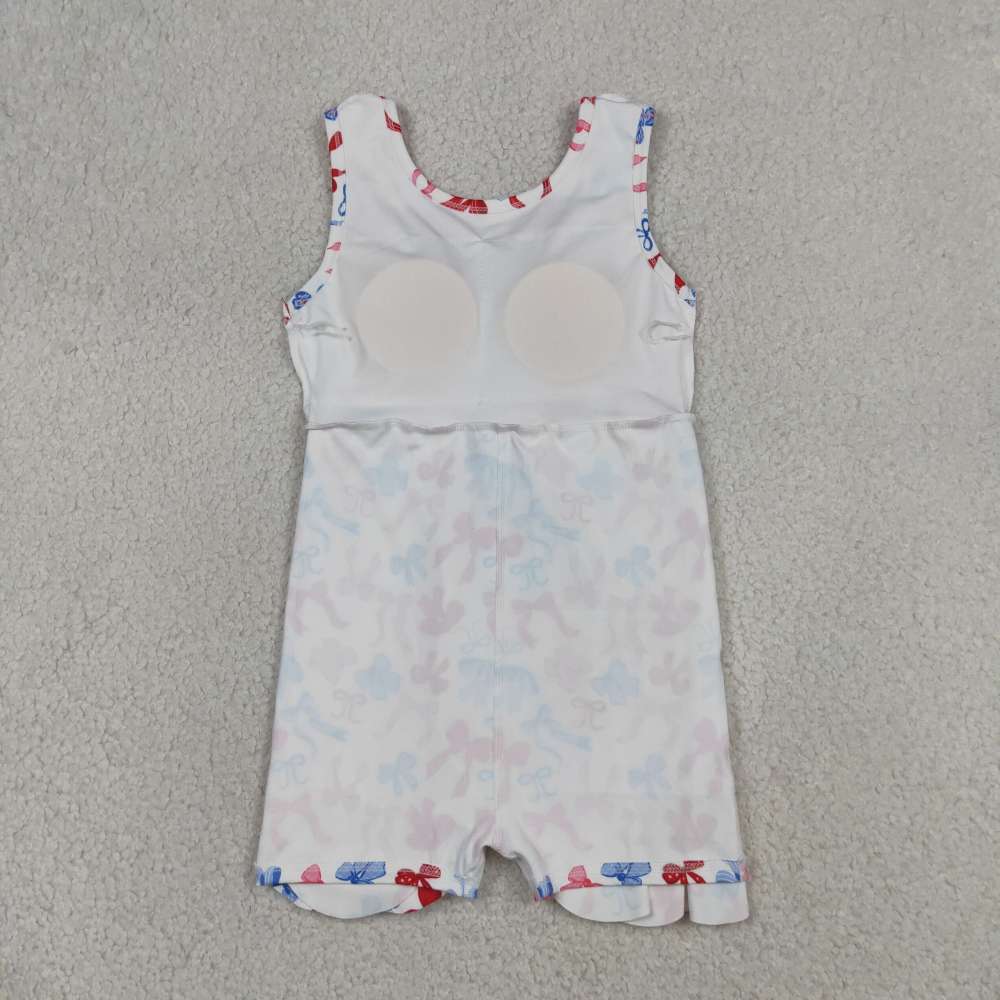 GSD3809   RTS red blue bows girl  summer YOGA dress