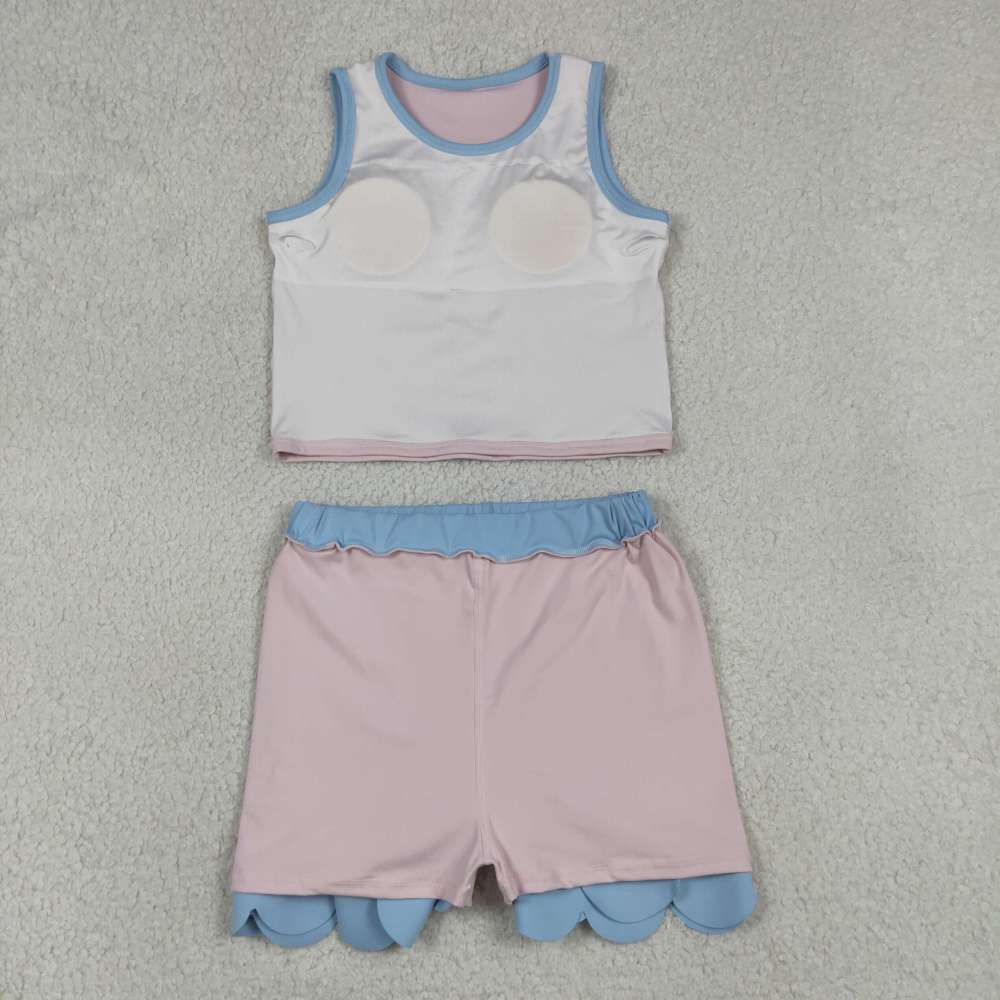 GSD4010  RTS Pink Blue print active girl yoga scallop skirt dress