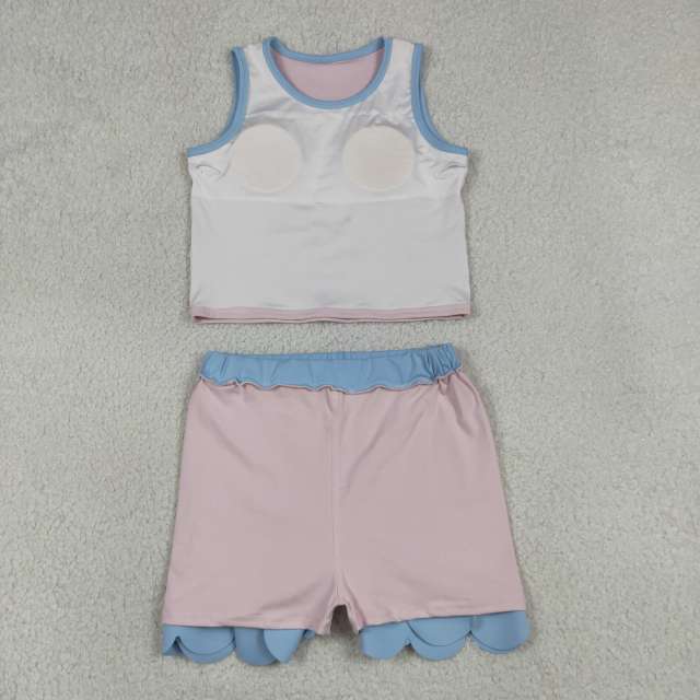 GSD4010  RTS Pink Blue print active girl yoga scallop skirt dress