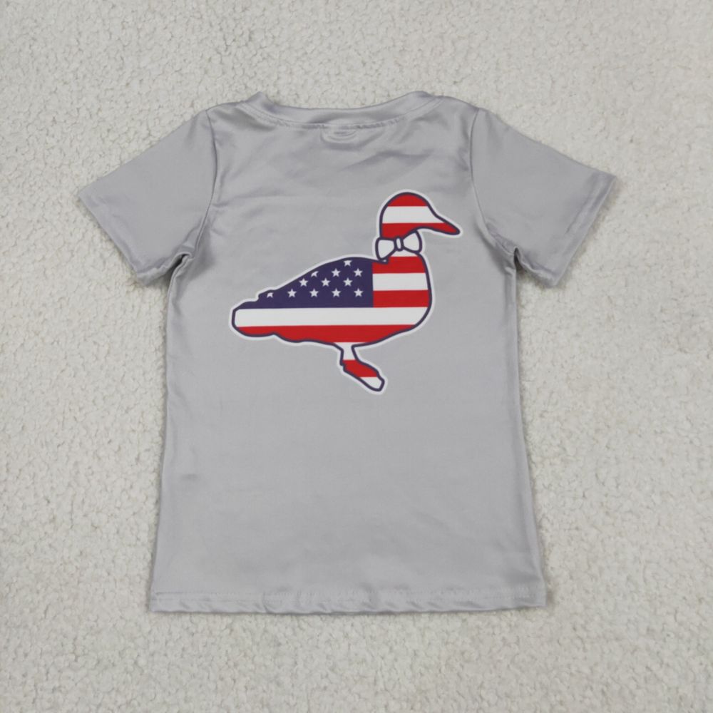 BT1741 RTS Blue 4th of july duck grey print short sleeve boy t-shirt