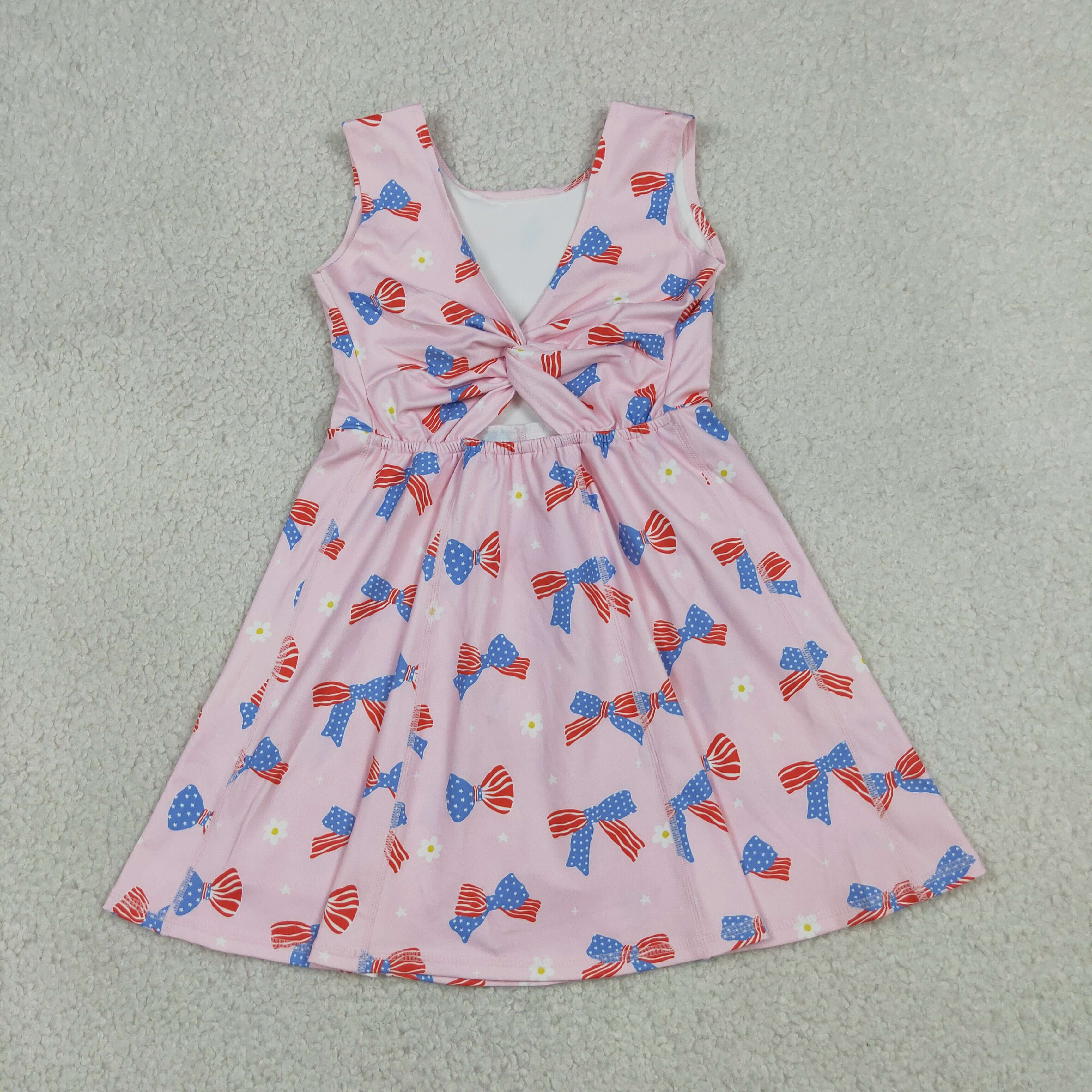 GSD3748  RTS 4th of july bows girl  summer athletic yoga dress