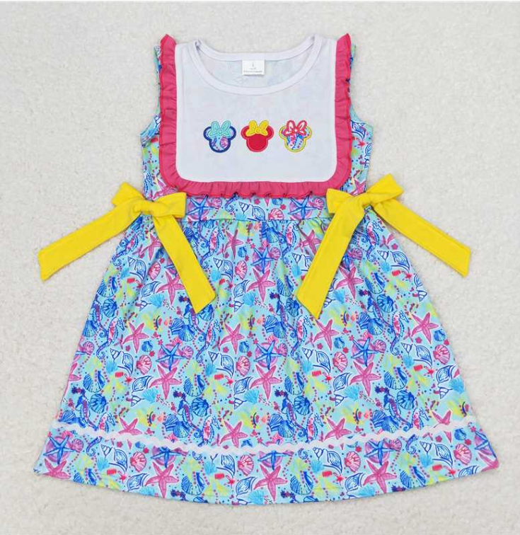GSD0924 RTS Cartoon mouse embroidery blue sea stars girl  summer dress