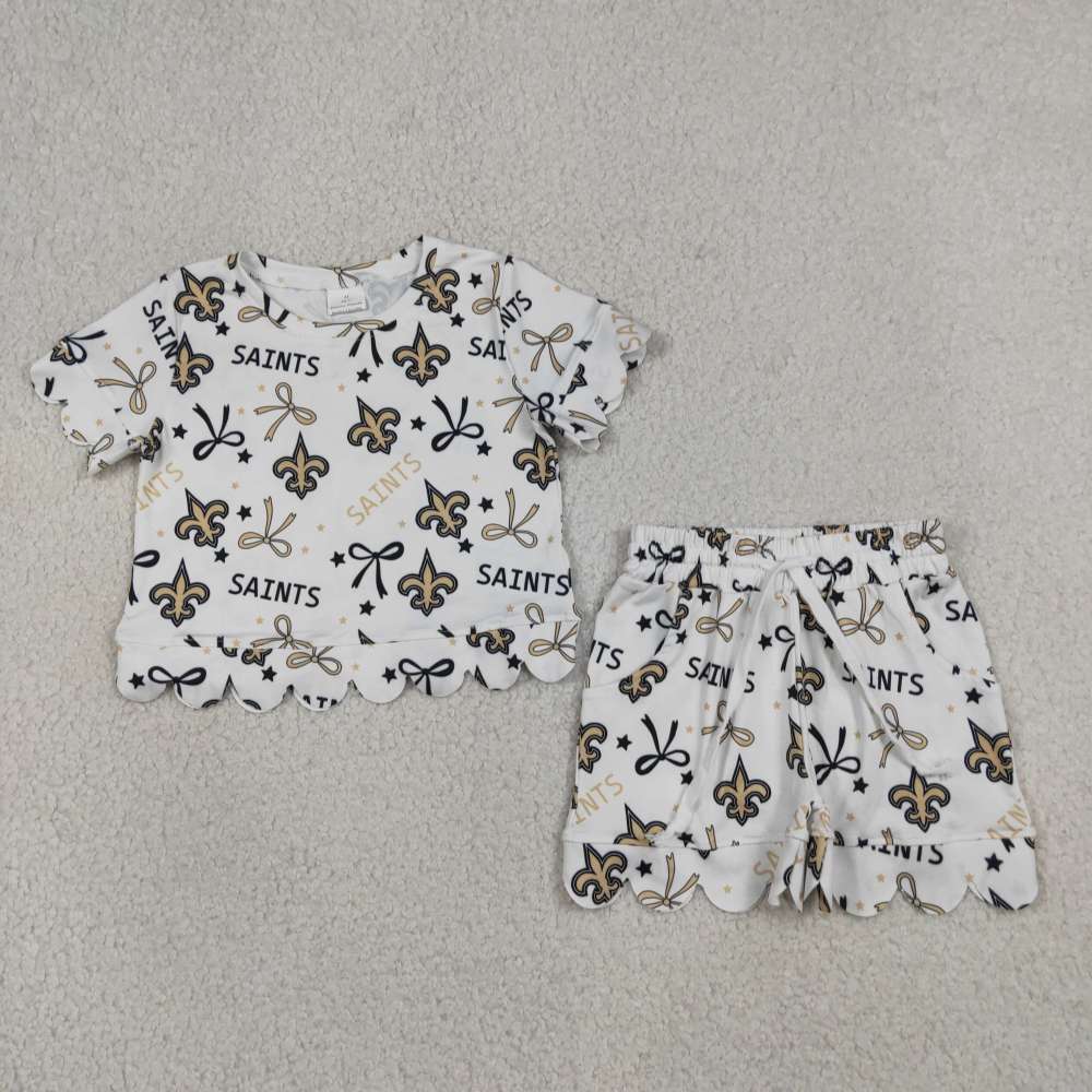 GSSO3561 SATINS pattern Print Short sleeve girl  SCALLOP  outfits
