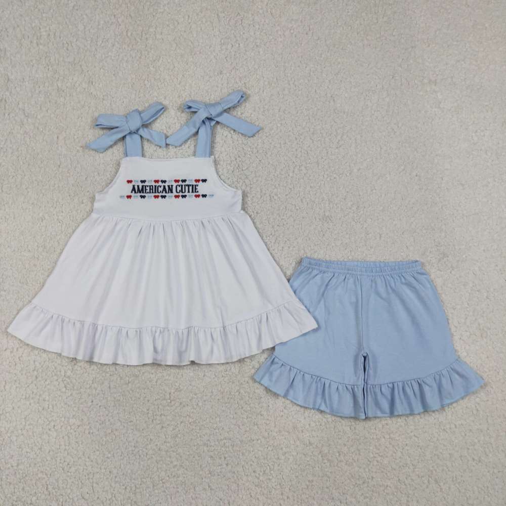 GSSO3480 AMERICAN CUTIE embroidery sleeveless girl outfits