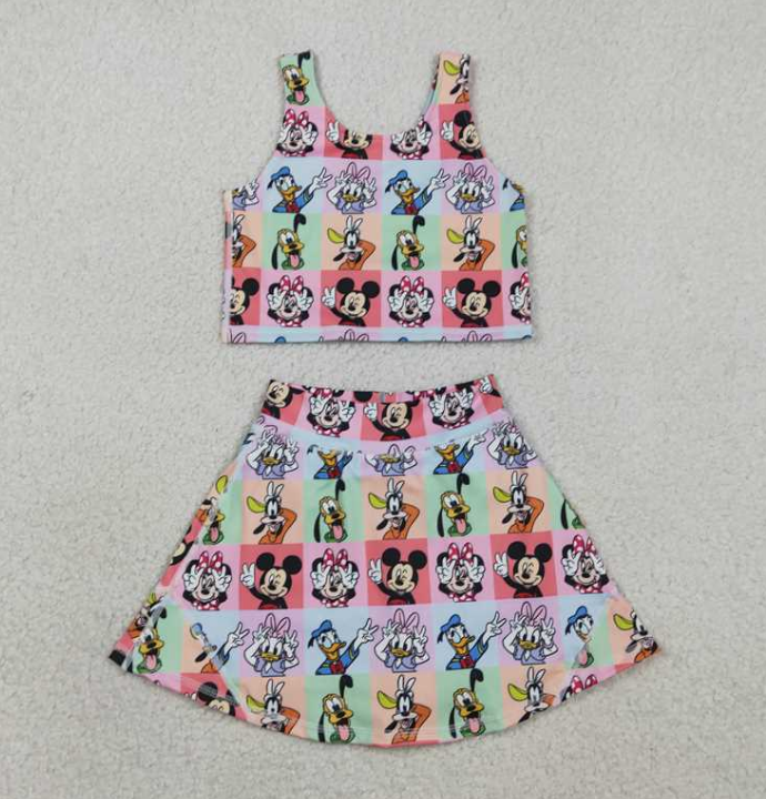 GSD2333 RTS colorful cartoon mouse print active girl yoga skirt dress