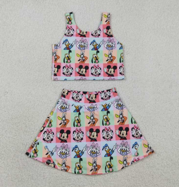 GSD2333 RTS colorful cartoon mouse print active girl yoga skirt dress