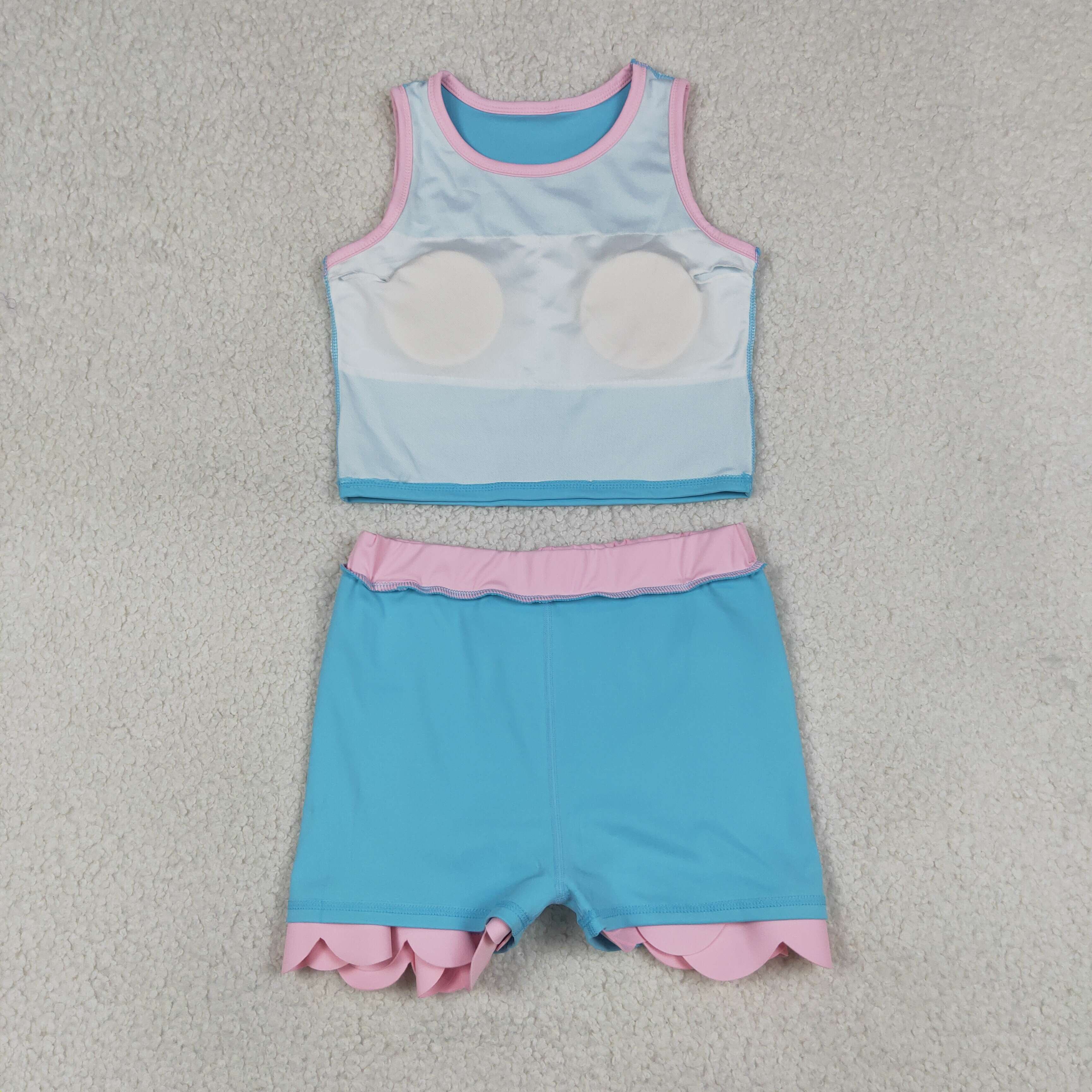 GSD4013 RTS Pink Blue print active girl yoga scallop skirt dress