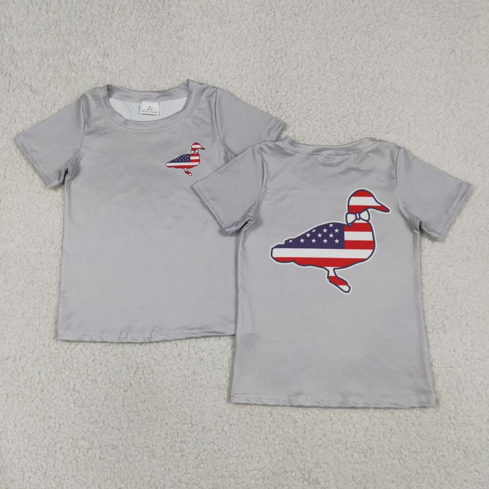 BT1741 RTS Blue 4th of july duck grey print short sleeve boy t-shirt
