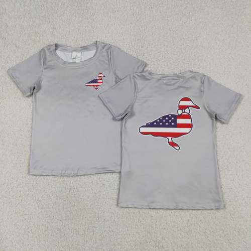 BT1741 RTS Blue 4th of july duck grey print short sleeve boy t-shirt