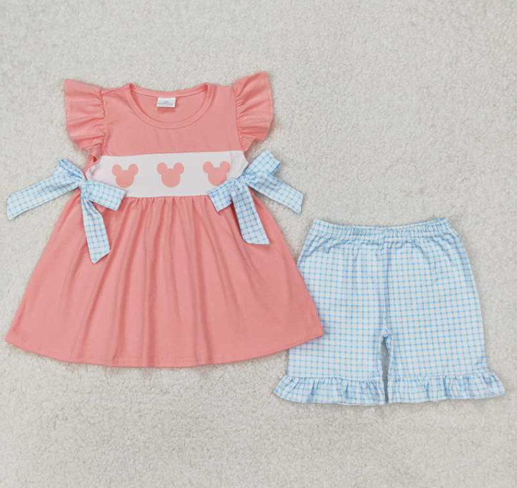 GSSO2126  RTS cyan cartoon mouse embroidery  active girl summmer outfits