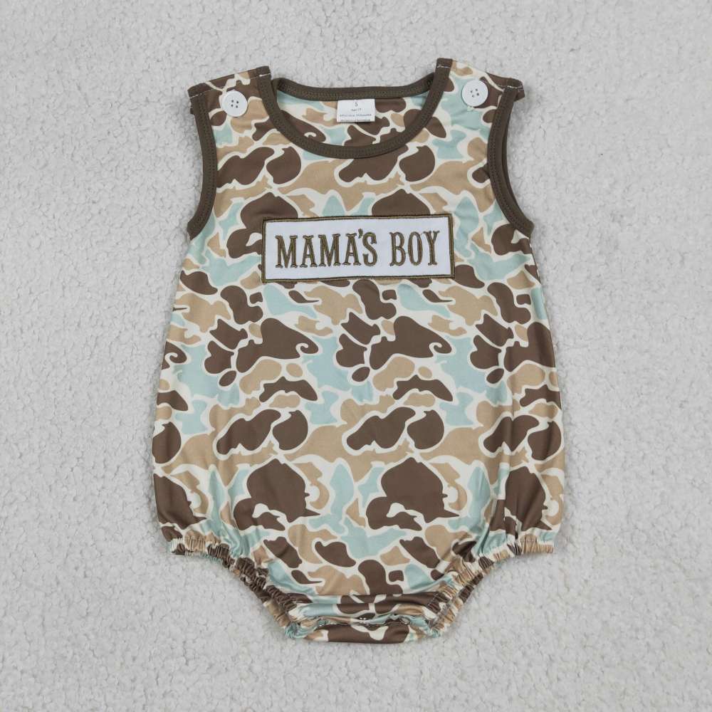 SR3907 Baby CAMO MAMA'S BOY Embroidery sleeveless Rompers