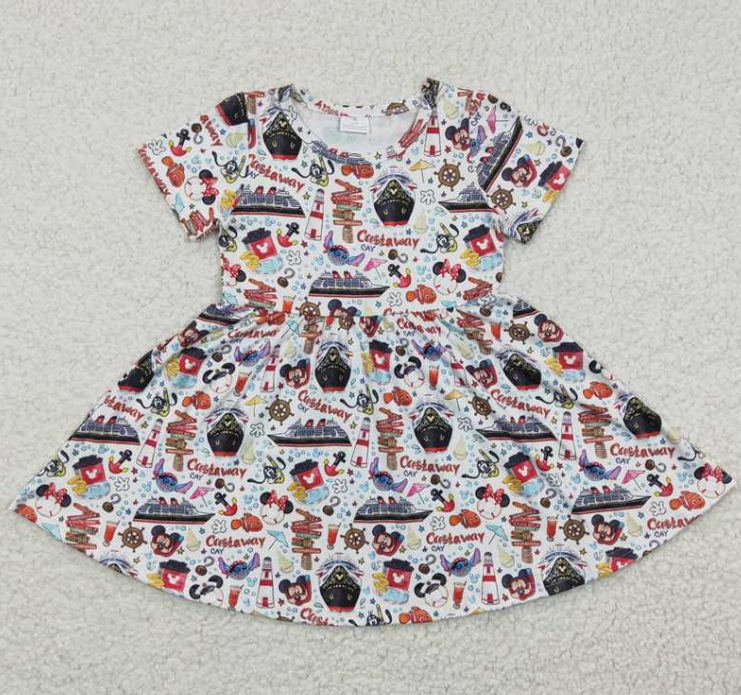 GSD0290 RTS Cartoon mouse sea boat girl  summer dress